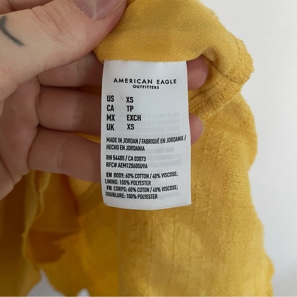 American Eagle Flattering Boho Ruffle Trim Side Tie Mini Dress - Picture 15 of 15